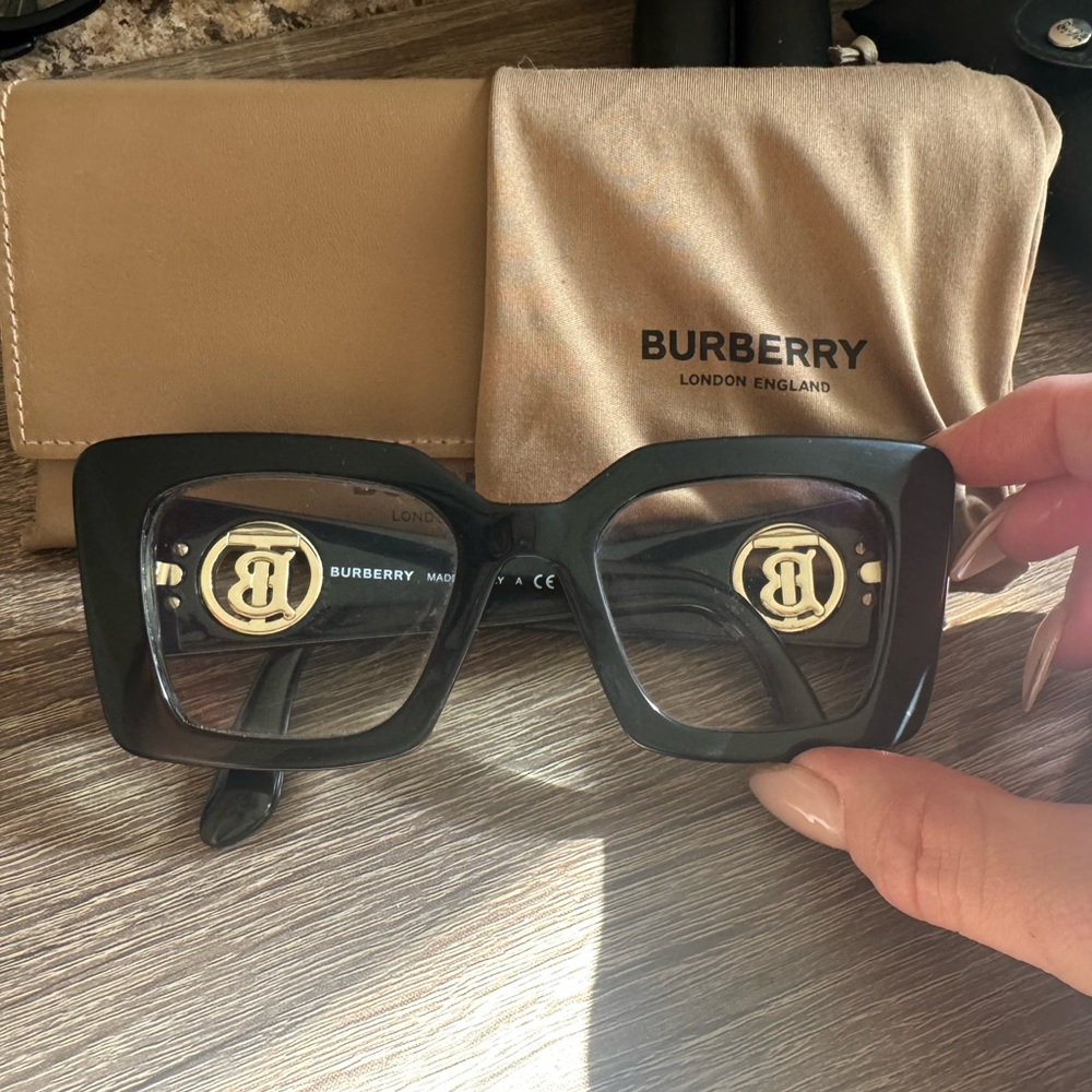 Burberry Black Square Glasses with Gold Accents